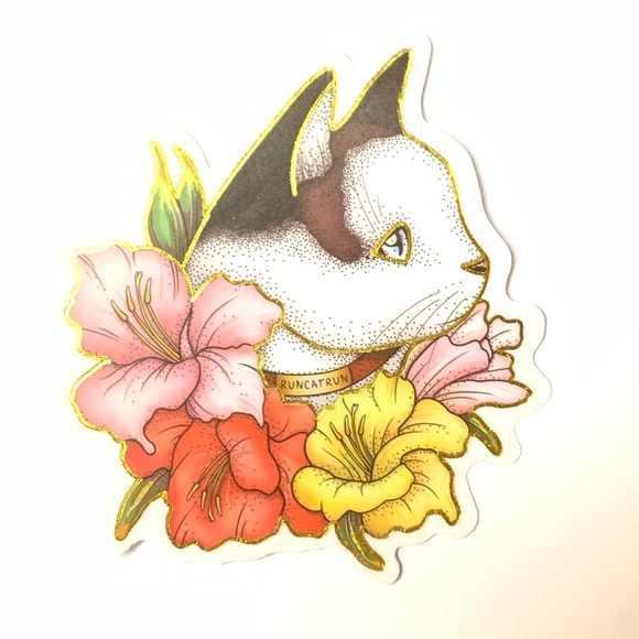 Floral Cat Vinyl Sticker - Picture 1 of 2